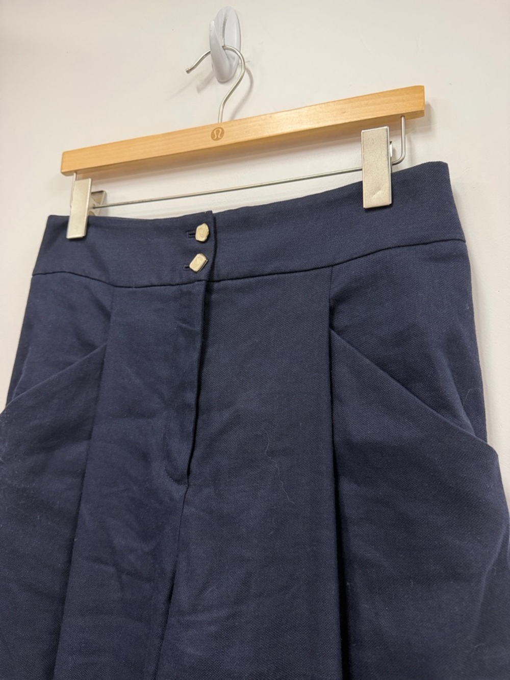 Veronica Beard Kuna linen blend wide navy leg pants 8 - Picture 4 of 9